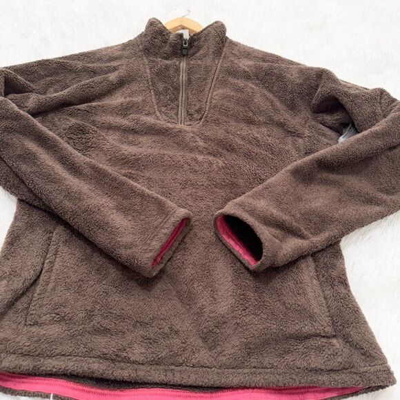 Women North Face Sweater 1/4 Zip Fleece Outdoor Jacket in Brown Size Large - Picture 6 of 9